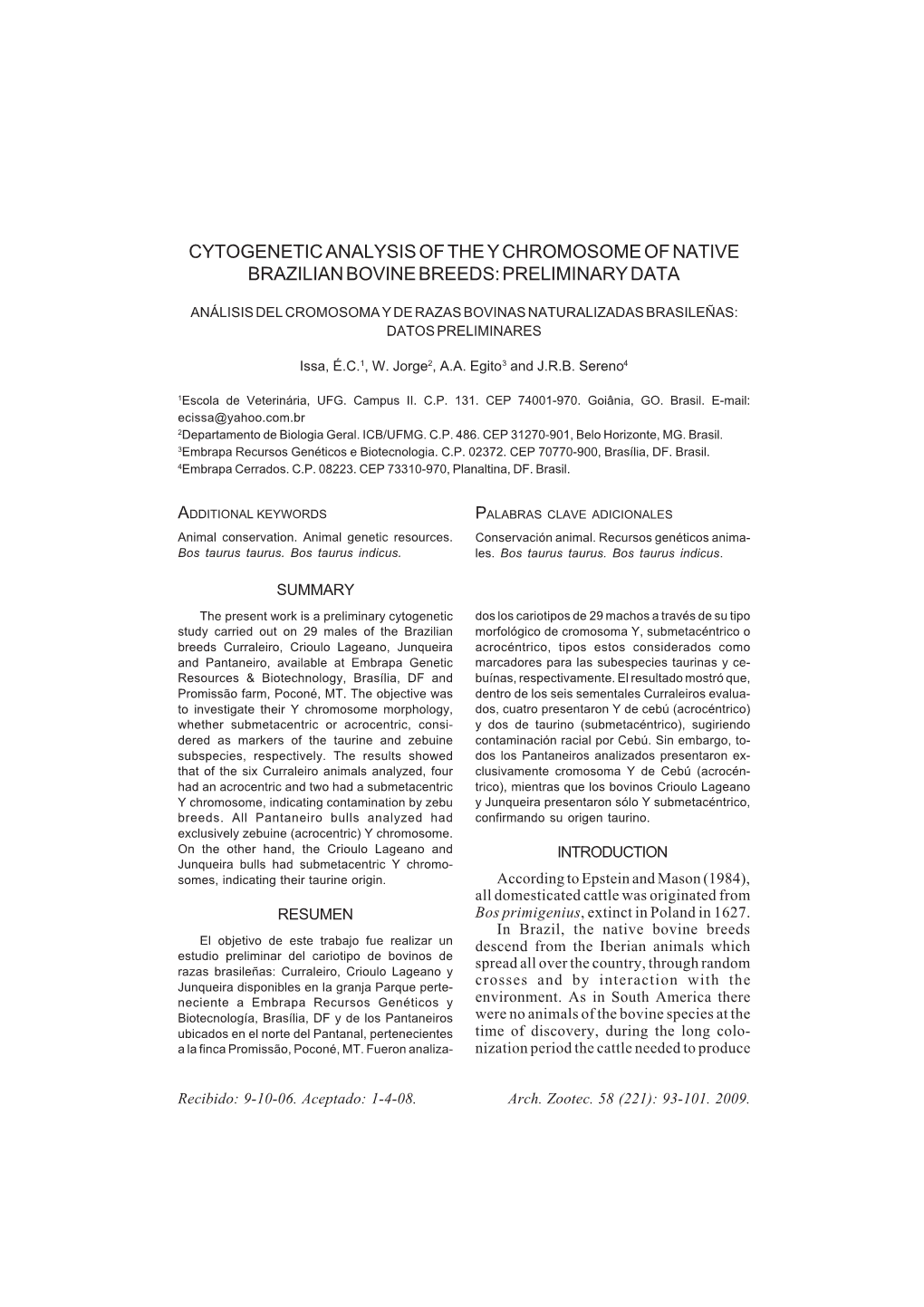 Cytogenetic Analysis of the Y Chromosome of Native Brazilian Bovine Breeds: Preliminary Data