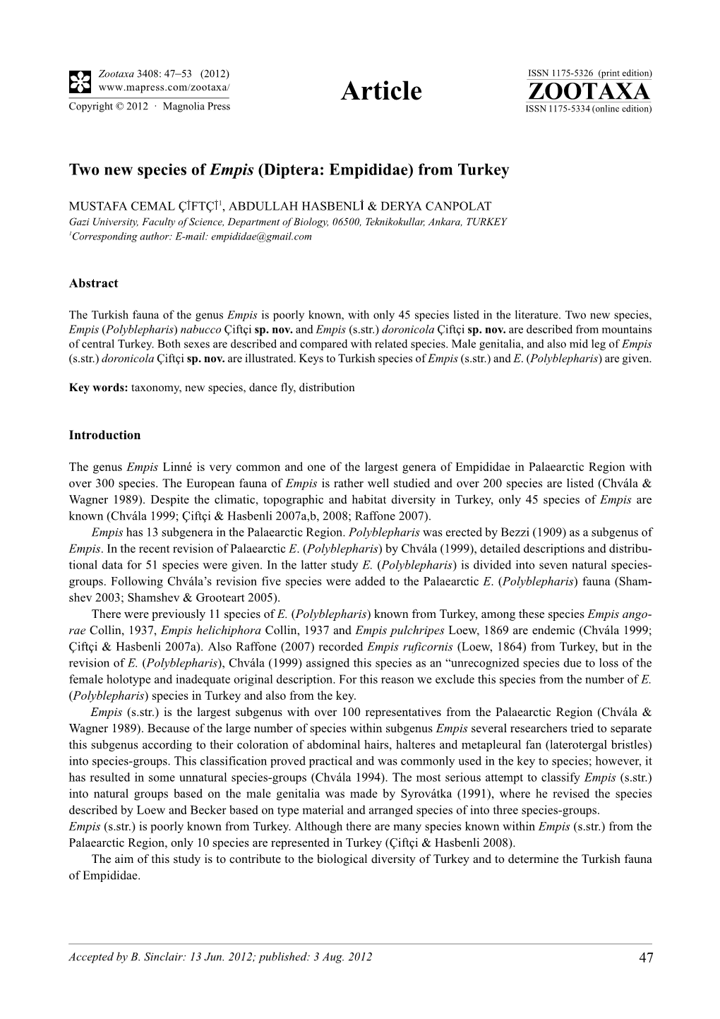 Two New Species of Empis (Diptera: Empididae) from Turkey