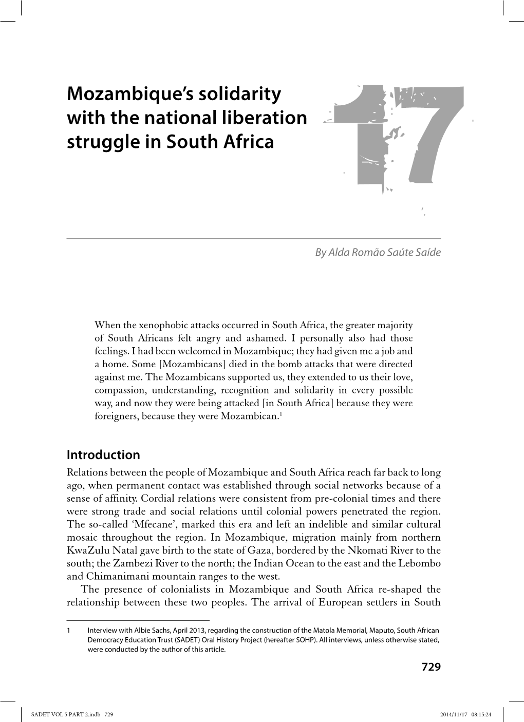 Mozambique's Solidarity with the National Liberation Struggle in South