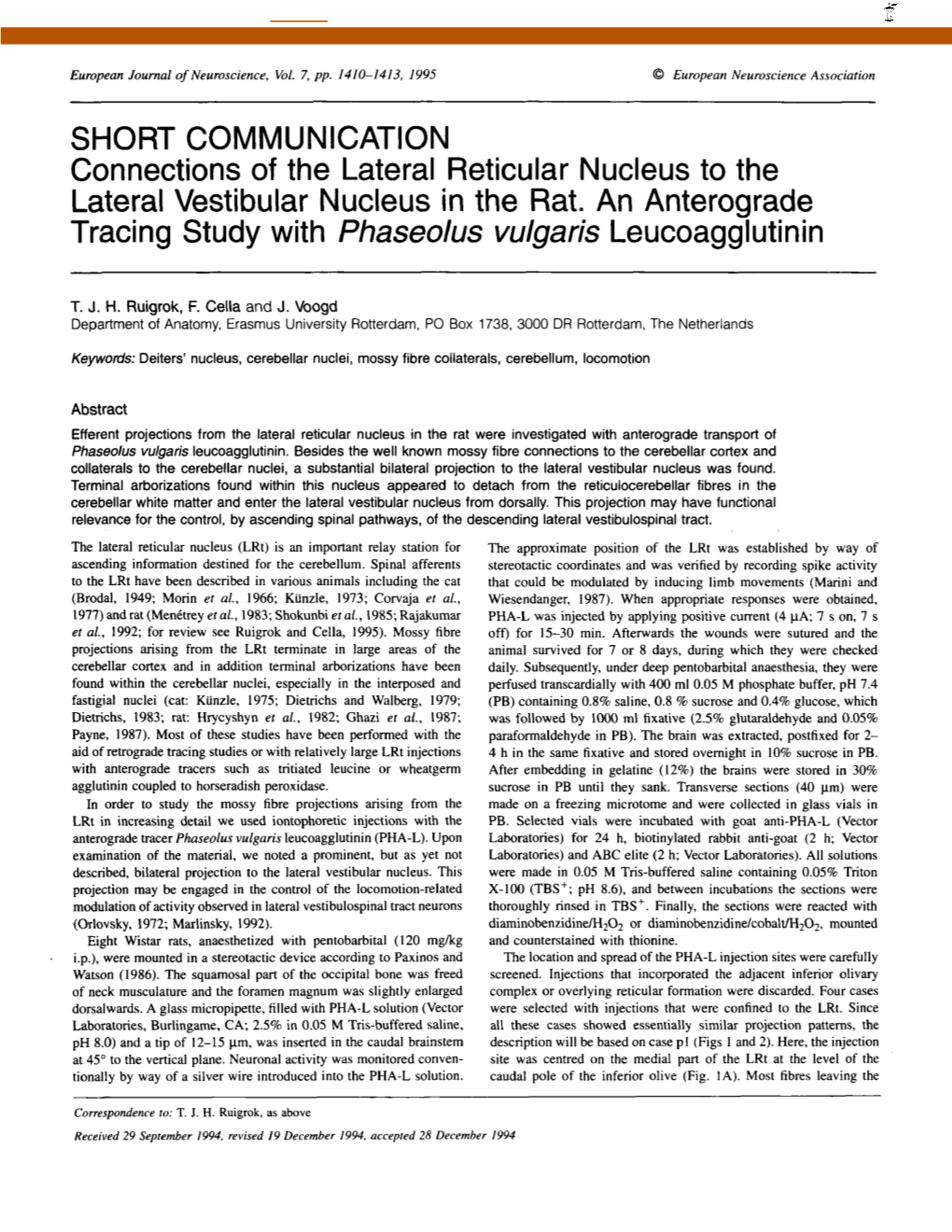 Connections of the Lateral Reticular Nucleus to the Lateral Vestibular Nucleus in the Rat