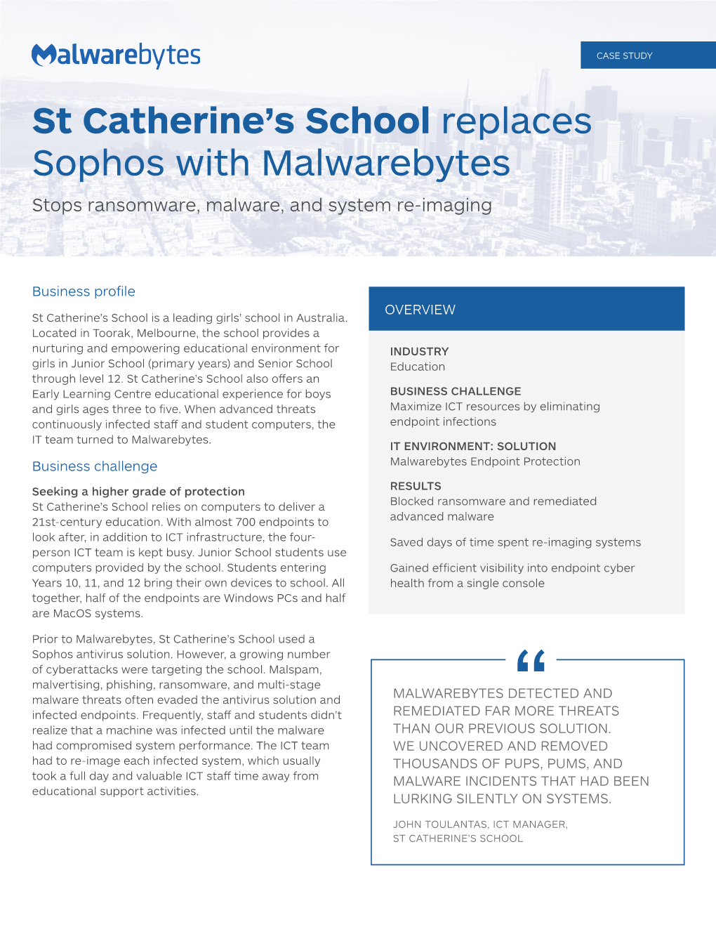 St Catherine's School Replaces Sophos with Malwarebytes