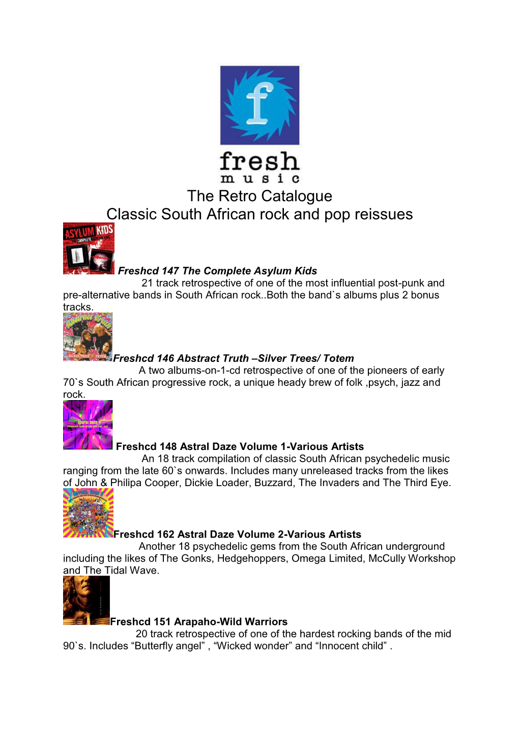 The Retro Catalogue Classic South African Rock and Pop Reissues