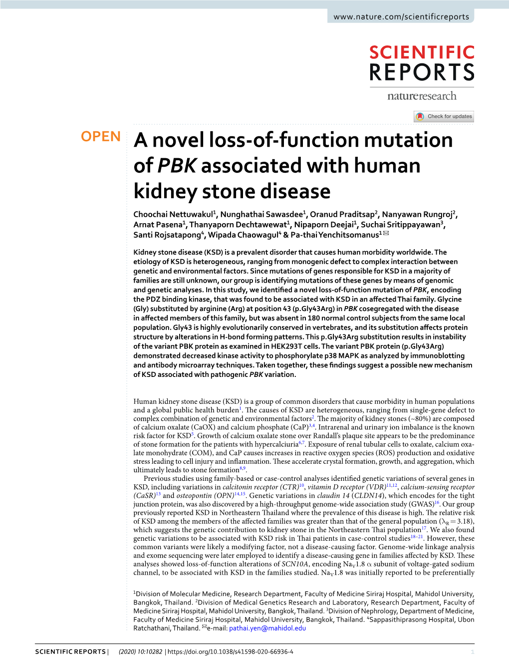 A Novel Loss-Of-Function Mutation of PBK Associated with Human Kidney