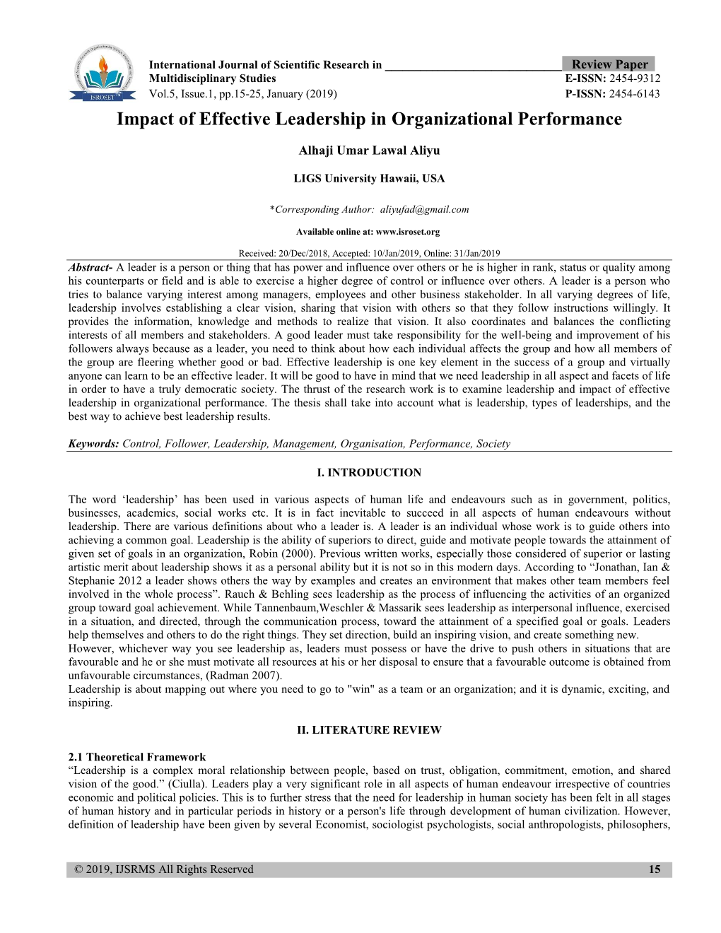 Impact of Effective Leadership in Organizational Performance