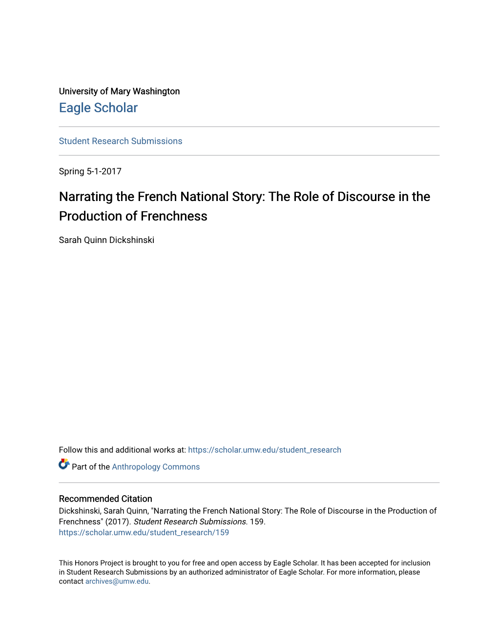 Narrating the French National Story: the Role of Discourse in the Production of Frenchness