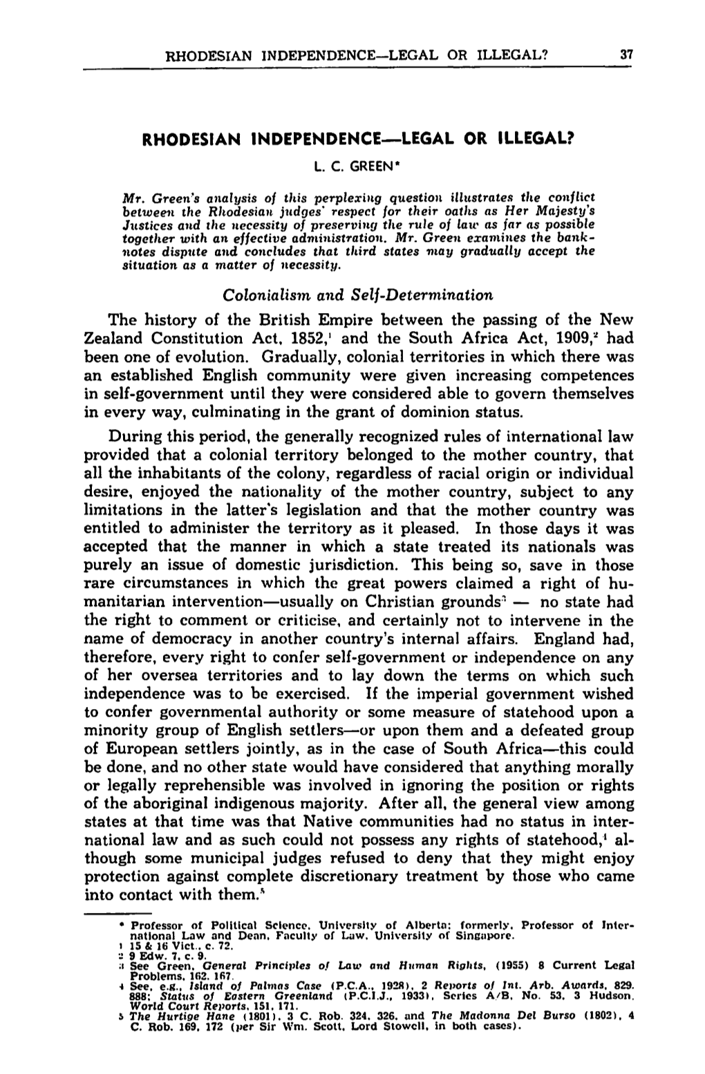 Rhodesian Independence-Legal Or Illegal? 37