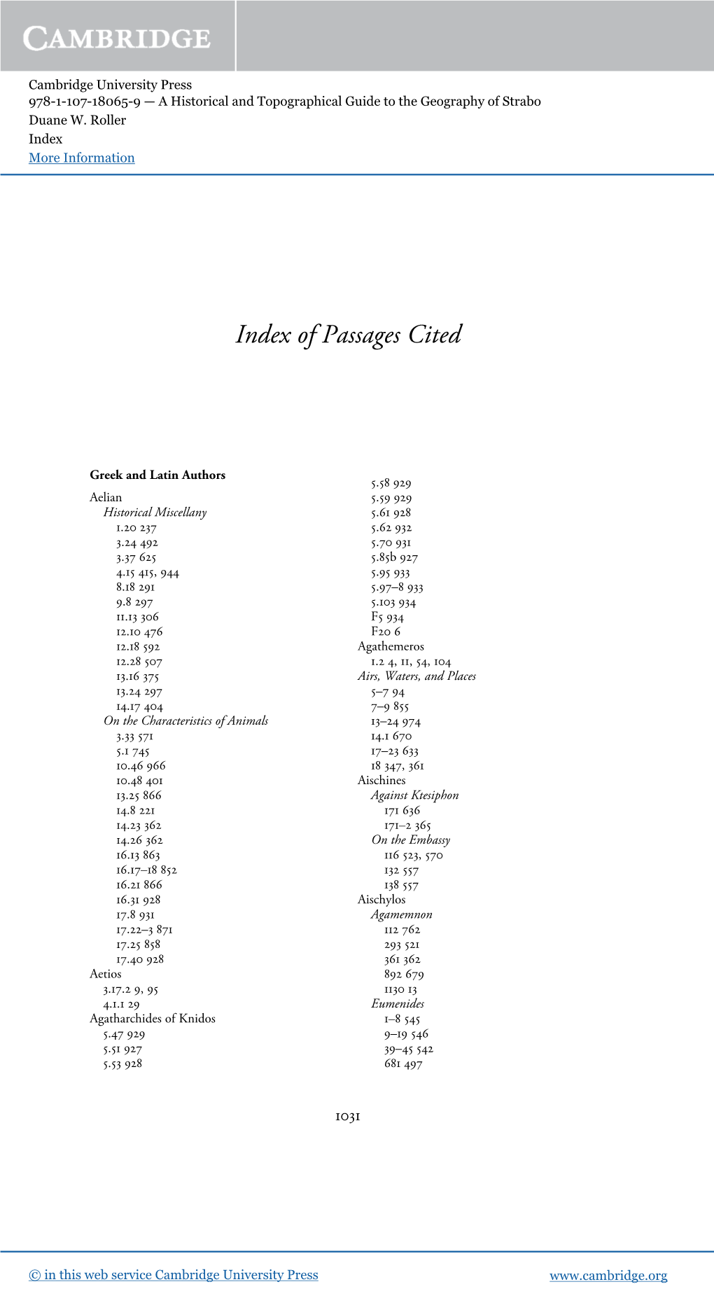 Index of Passages Cited