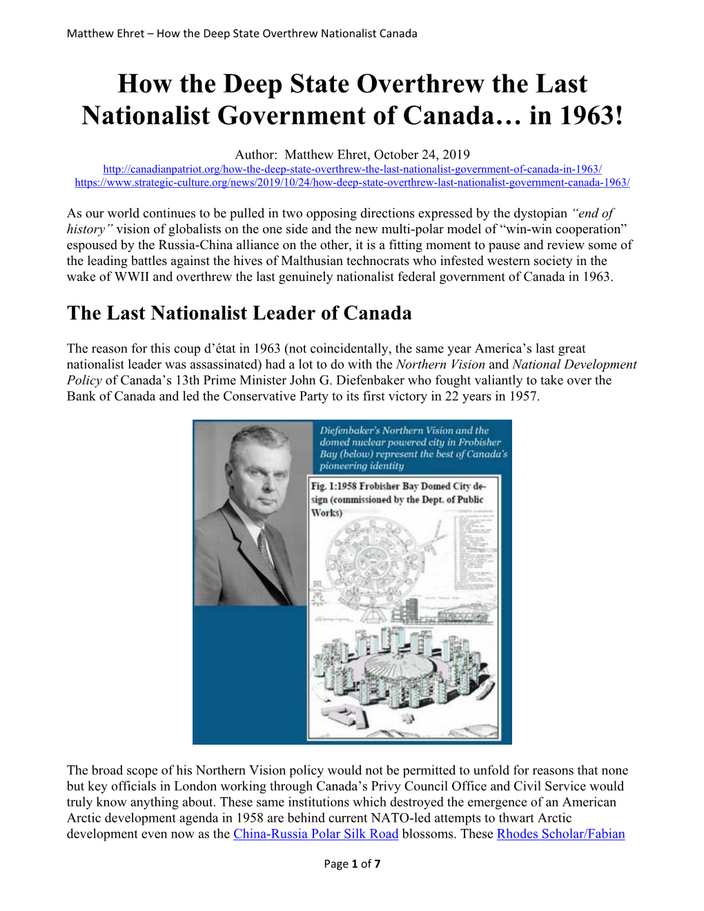 How the Deep State Overthrew the Last Nationalist Government of Canada… in 1963!