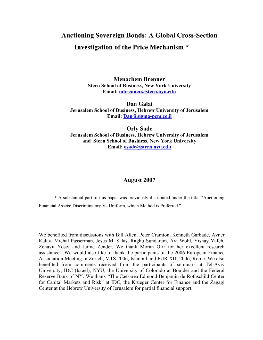 Auctioning Sovereign Bonds: a Global Cross-Section Investigation of the Price Mechanism *