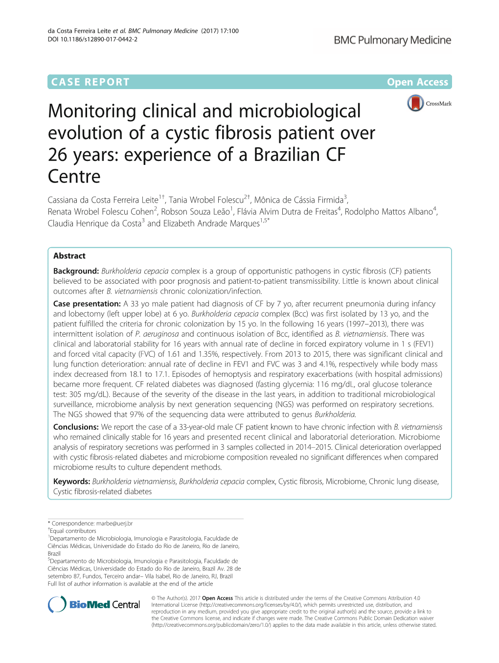 Monitoring Clinical and Microbiological Evolution of a Cystic Fibrosis Patient