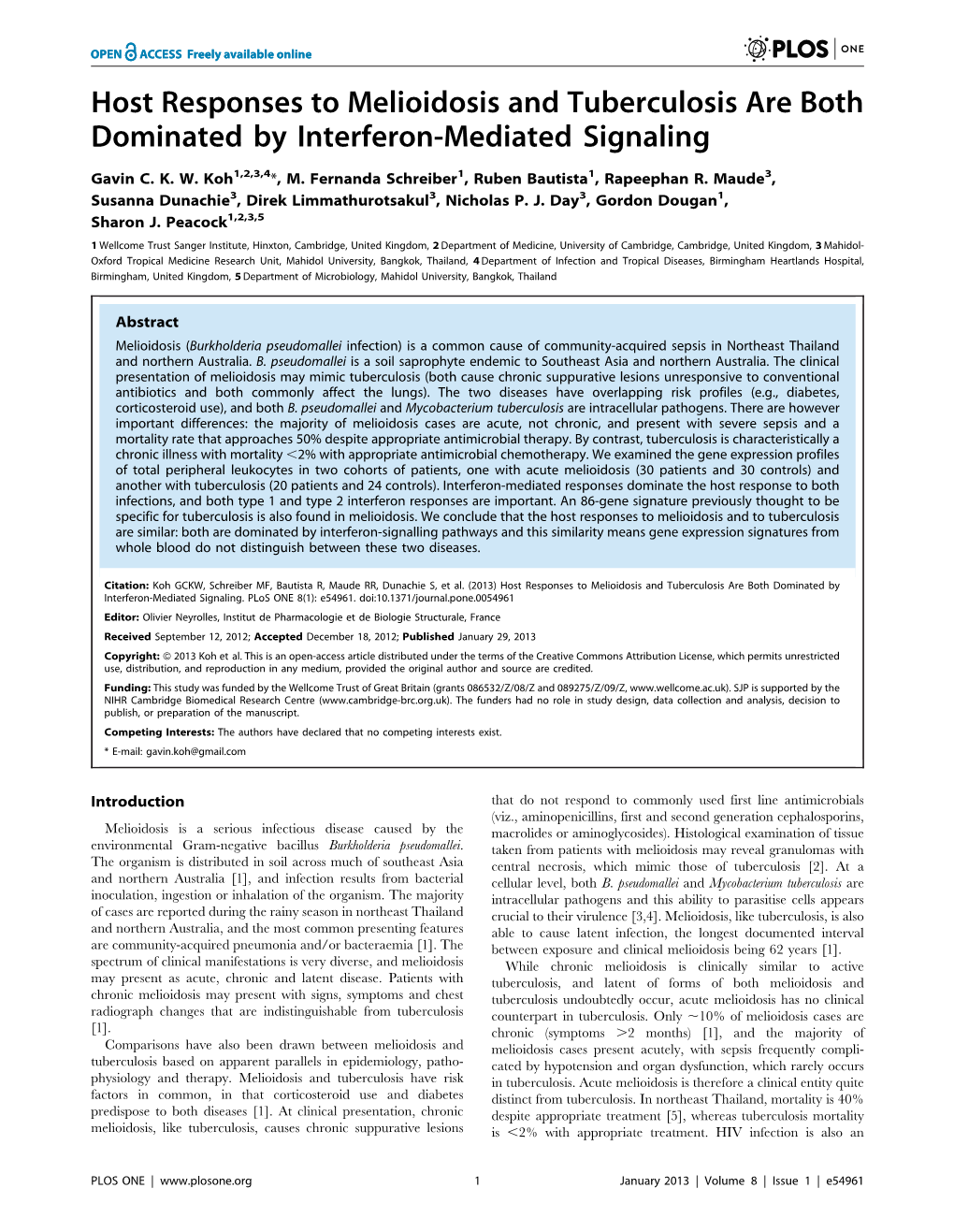 Host Responses to Melioidosis and Tuberculosis Are Both Dominated by Interferon-Mediated Signaling