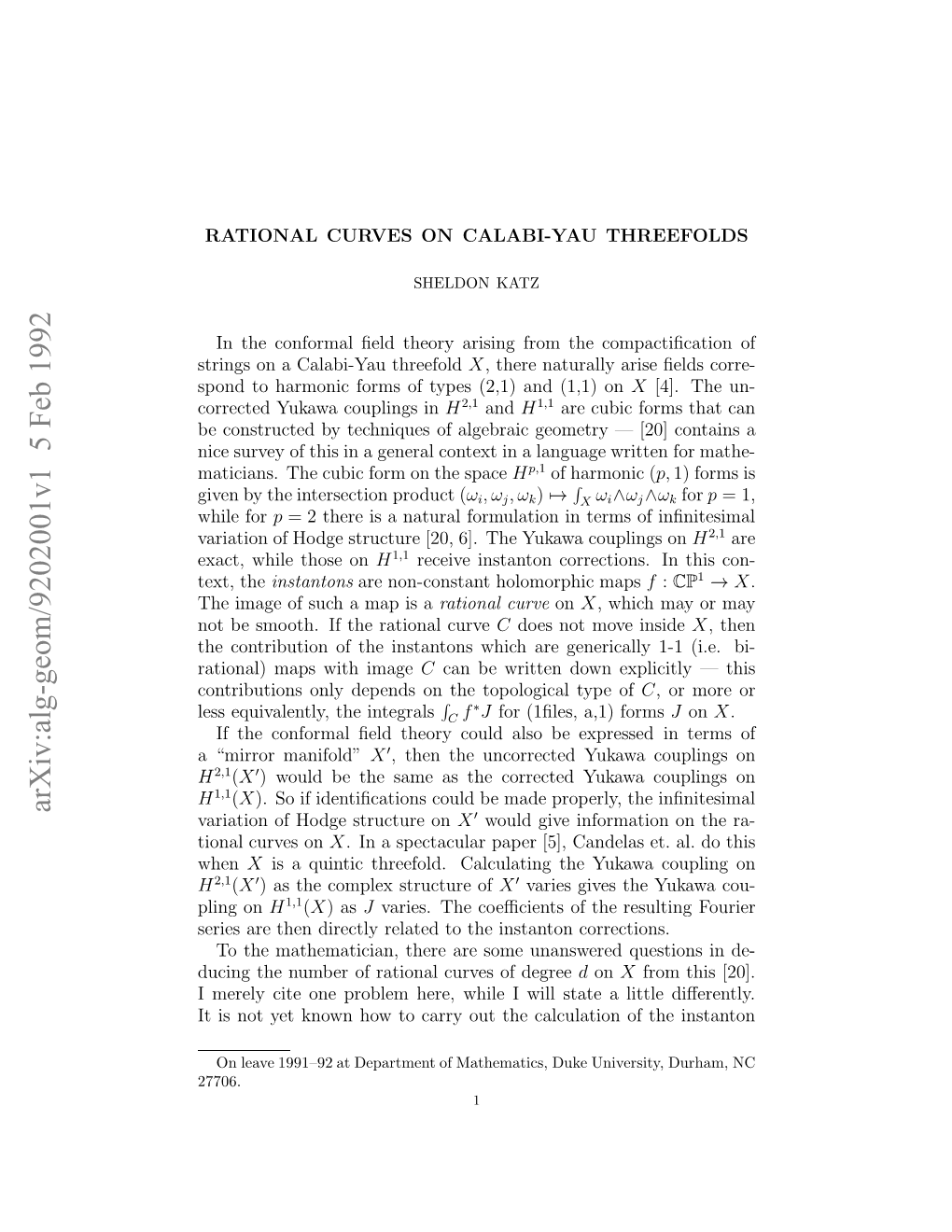 Rational Curves on Calabi-Yau Threefolds 3