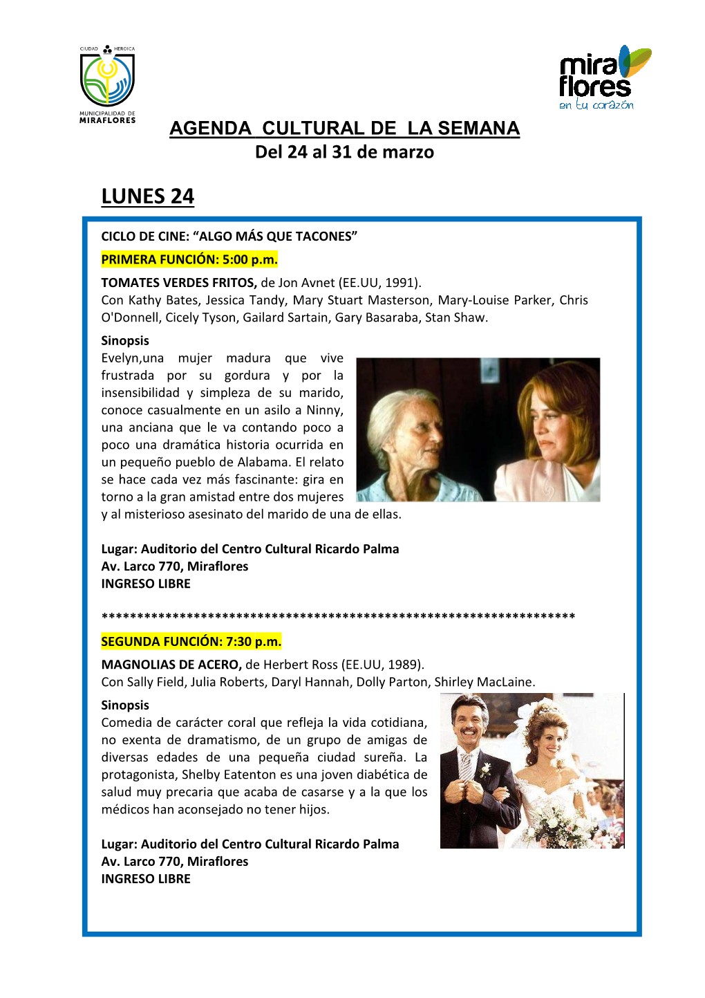 AGENDA CULTURAL Del 24 31 De Marzox