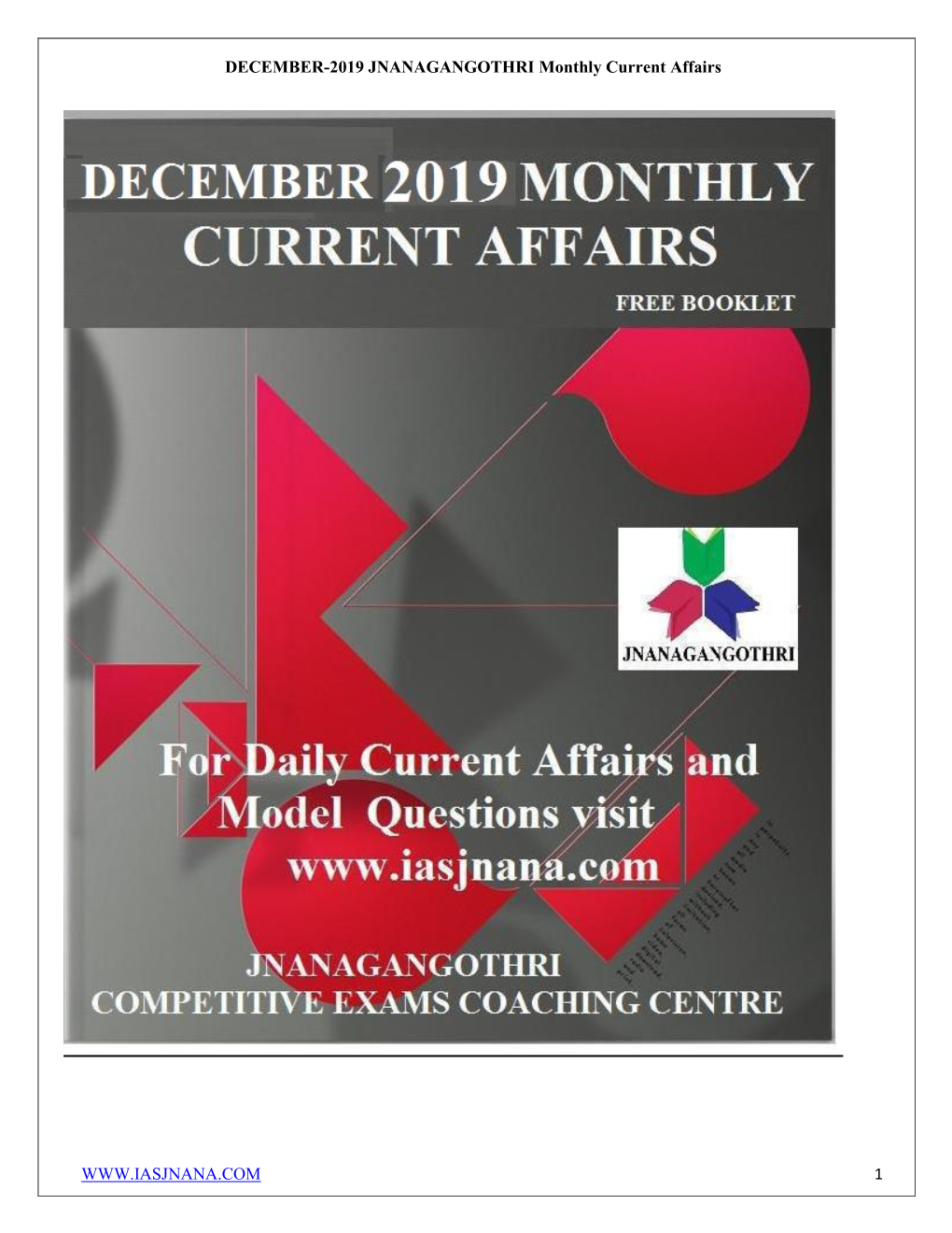 DECEMBER-2019 JNANAGANGOTHRI Monthly Current Affairs