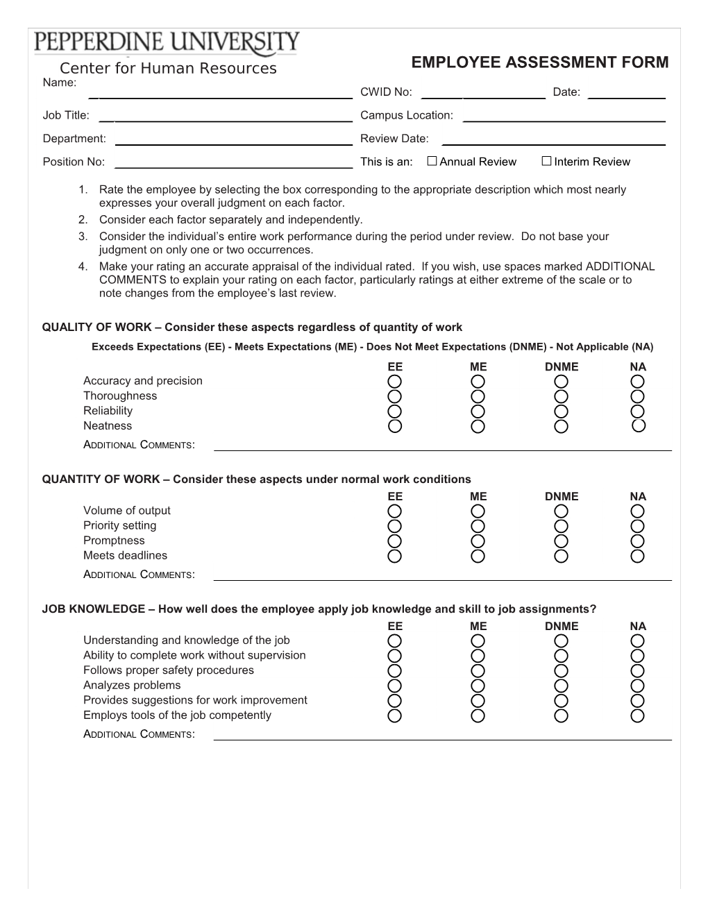 Employee Assessment Form