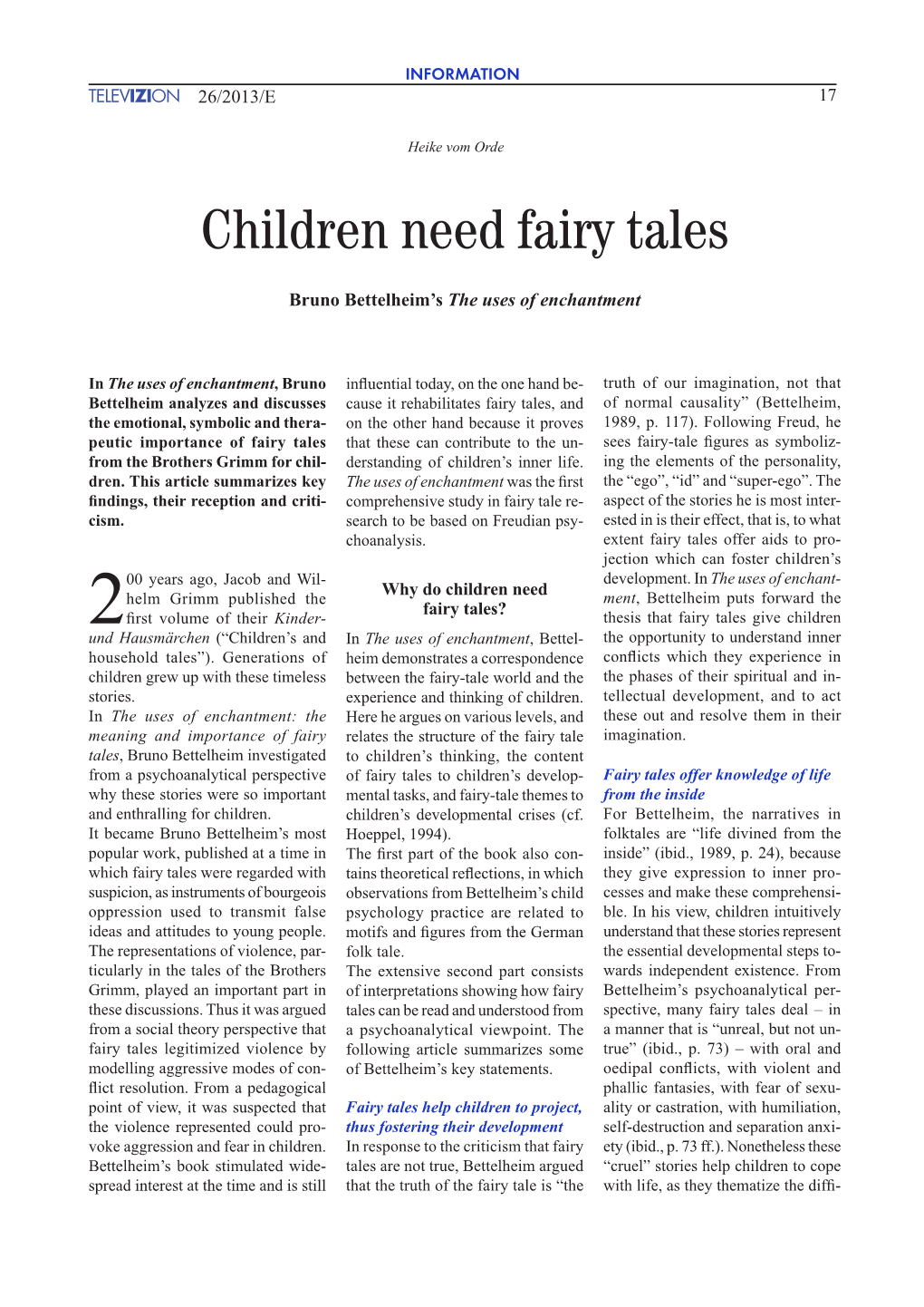 Children Need Fairy Tales