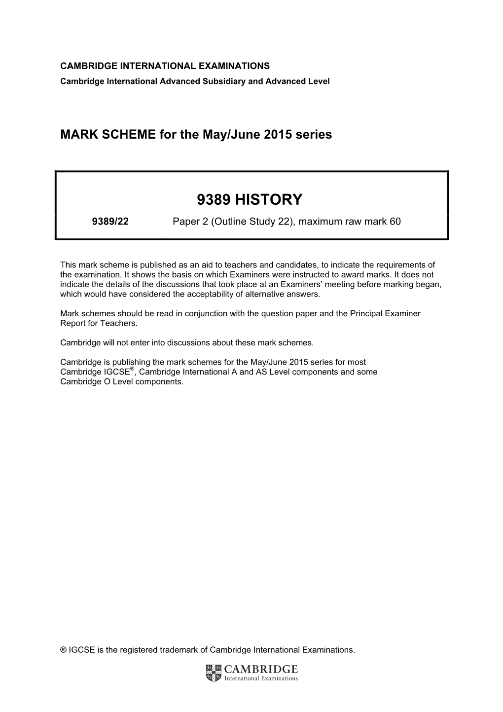 MARK SCHEME for the May/June 2015 Series