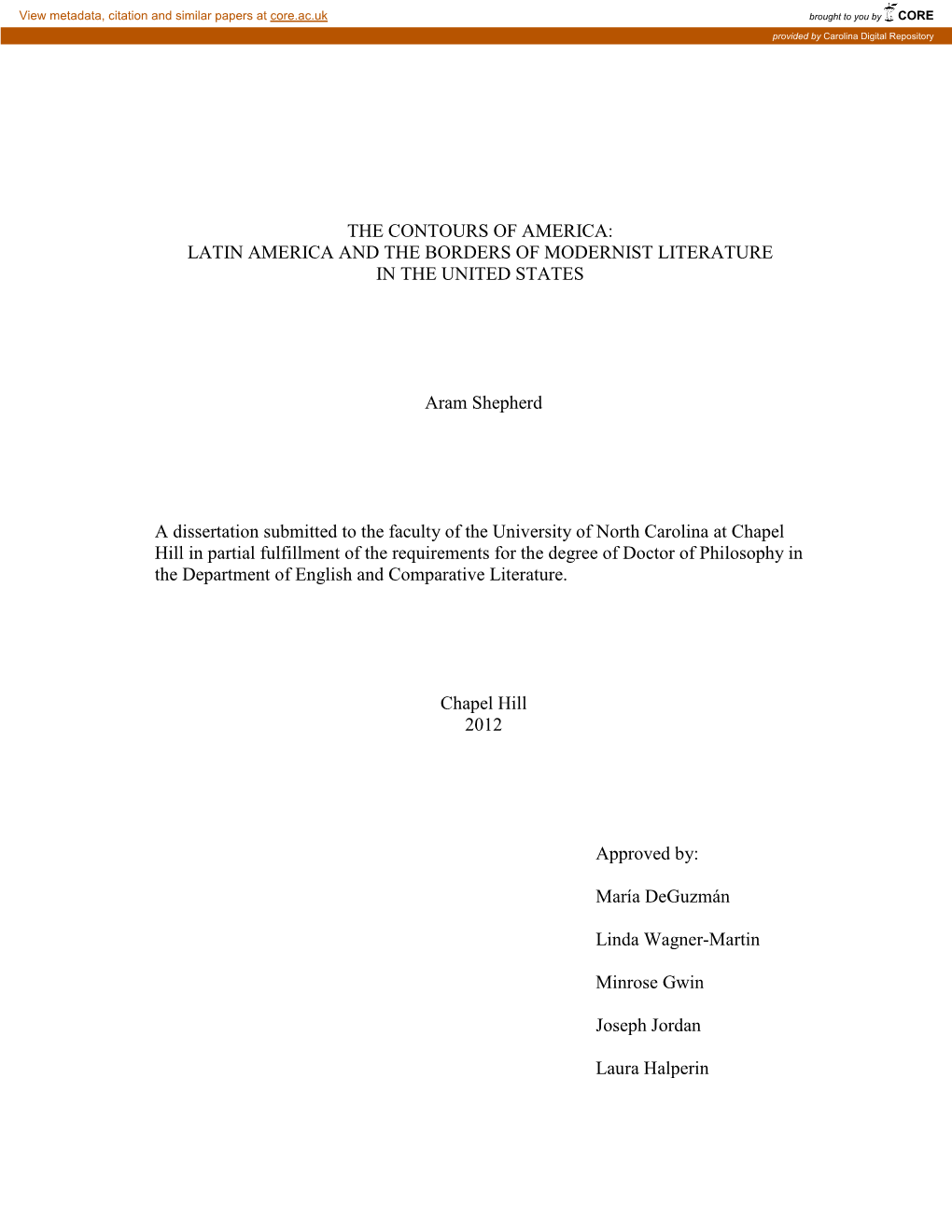 The Contours of America: Latin America and the Borders of Modernist Literature in the United States