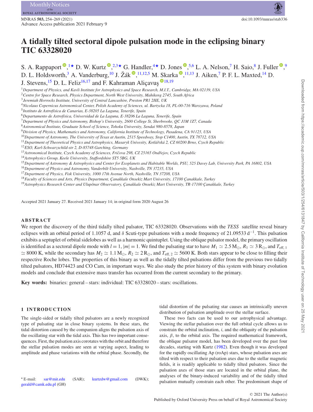 A Tidally Tilted Sectoral Dipole Pulsation Mode in the Eclipsing Binary TIC 63328020