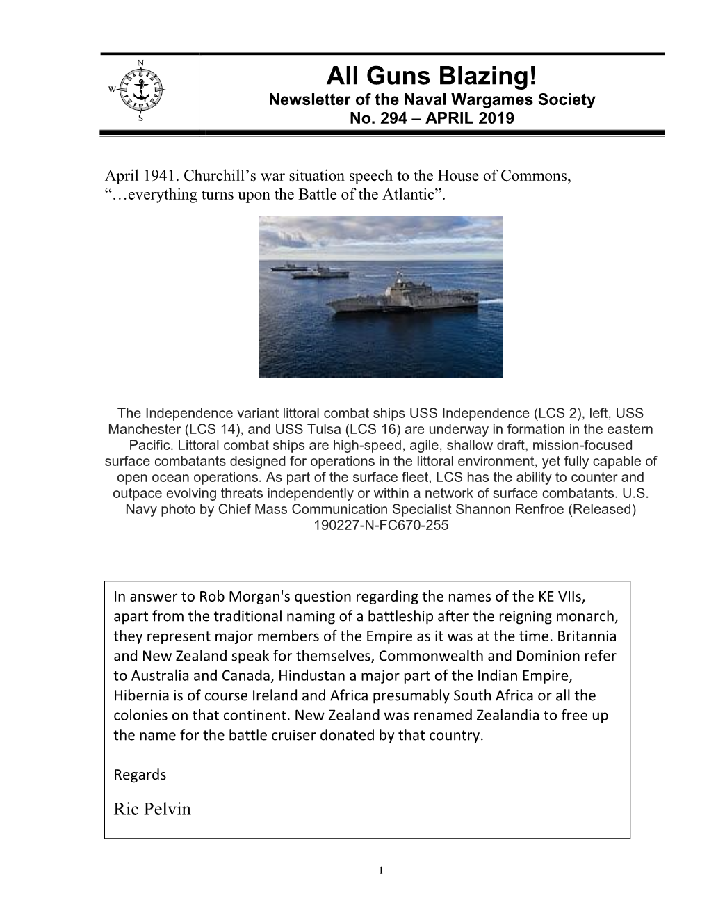 Guns Blazing! Newsletter of the Naval Wargames Society No