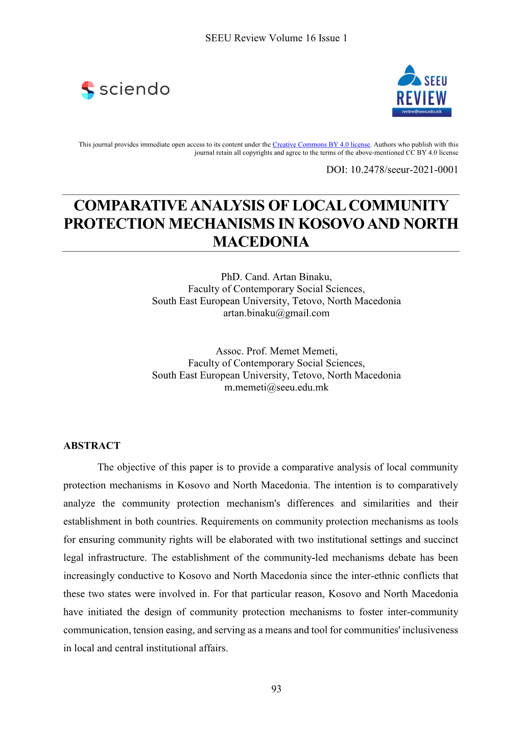 Comparative Analysis of Local Community Protection Mechanisms in Kosovo and North Macedonia