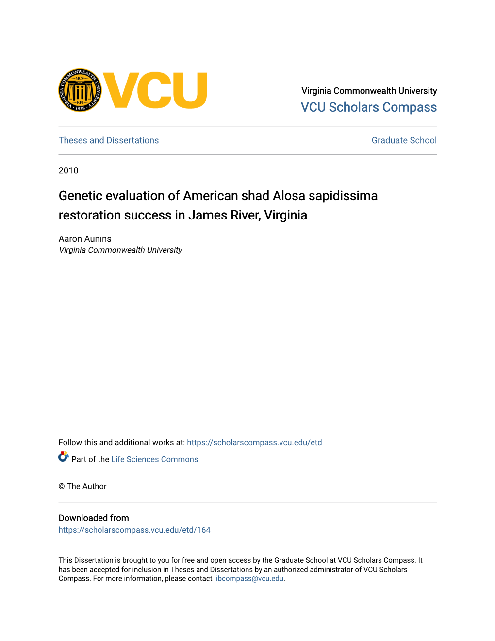 Genetic Evaluation of American Shad Alosa Sapidissima Restoration Success in James River, Virginia