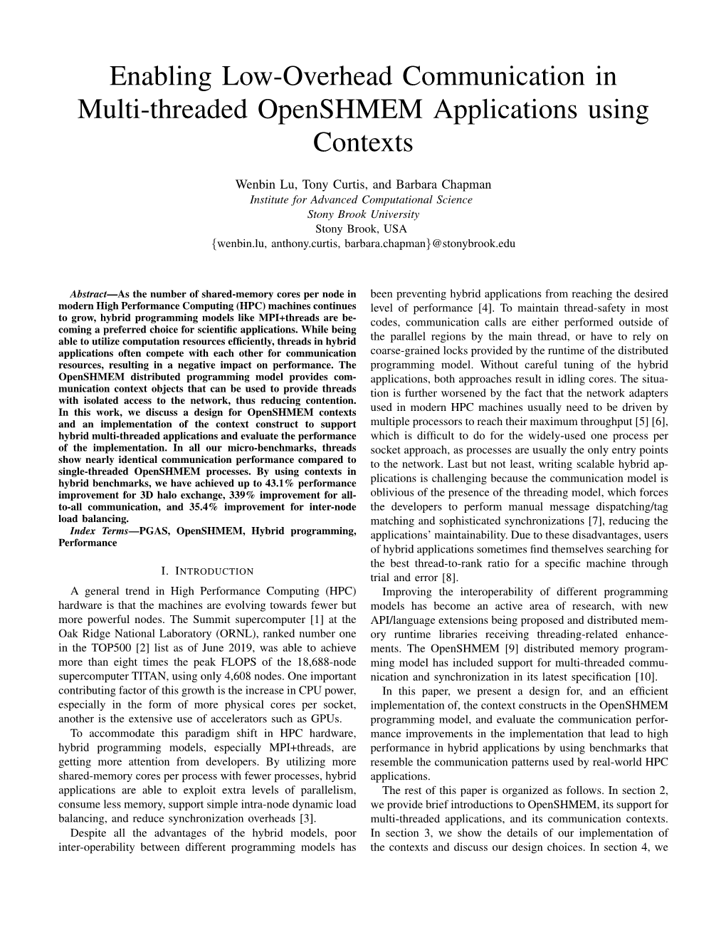 Enabling Low-Overhead Communication in Multi-Threaded Openshmem Applications Using Contexts