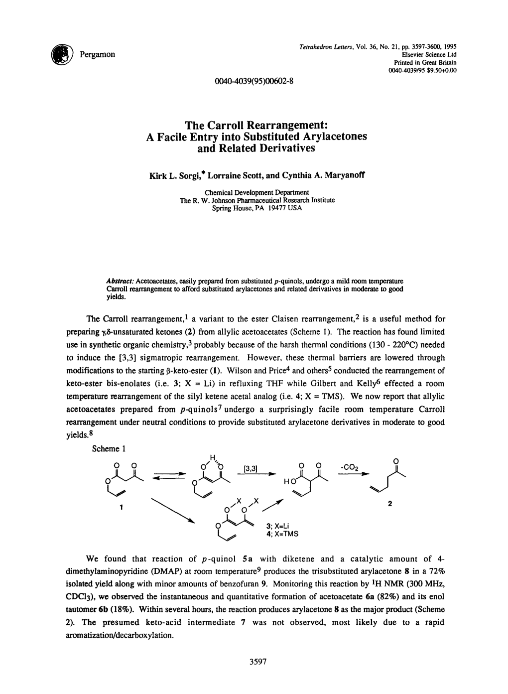 The Carroll Rearrangement: a Facile Entry Into Substituted Arylacetones and Related Derivatives