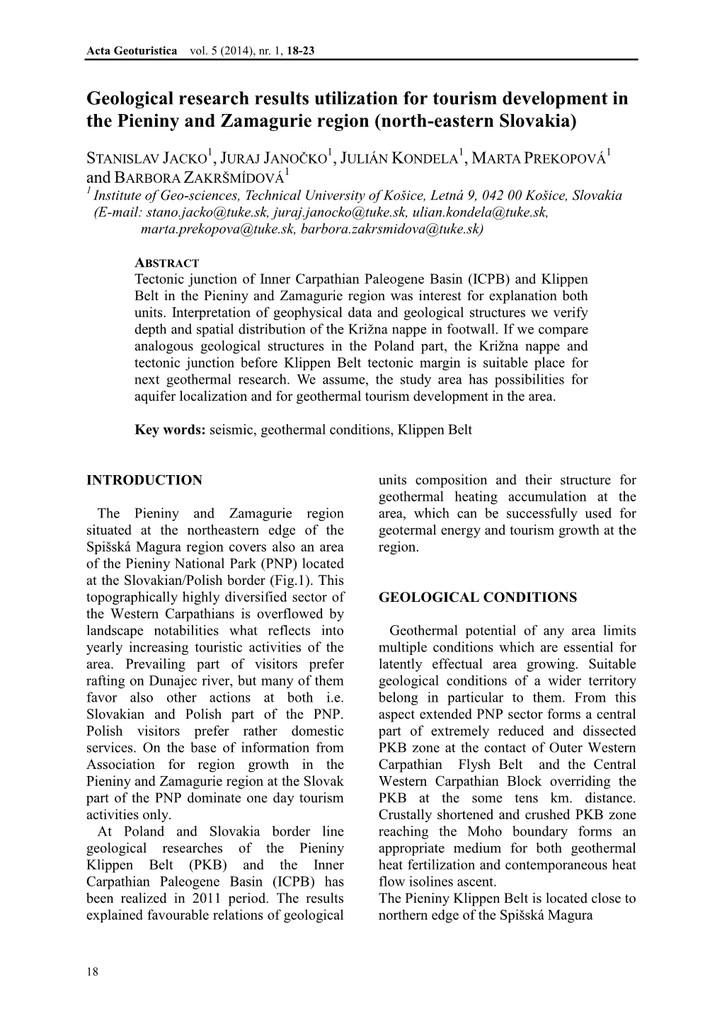 Geological Research Results Utilization for Tourism Development in the Pieniny and Zamagurie Region (North-Eastern Slovakia)