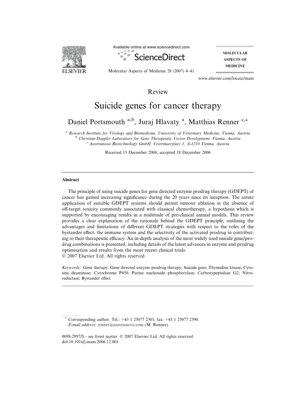 Suicide Genes for Cancer Therapy