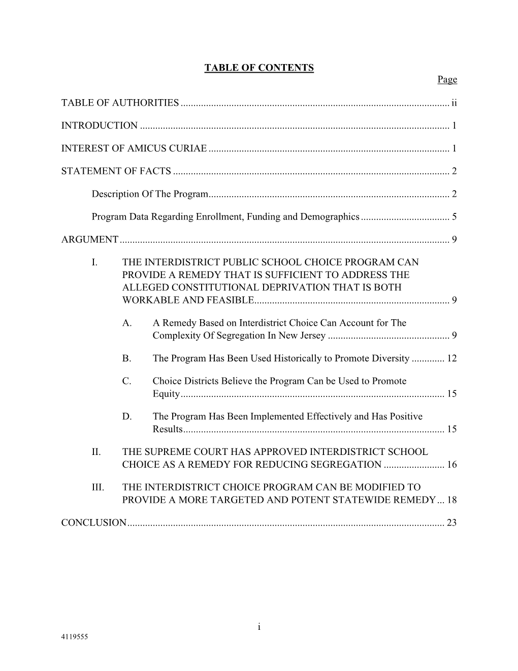 I TABLE of CONTENTS Page TABLE of AUTHORITIES