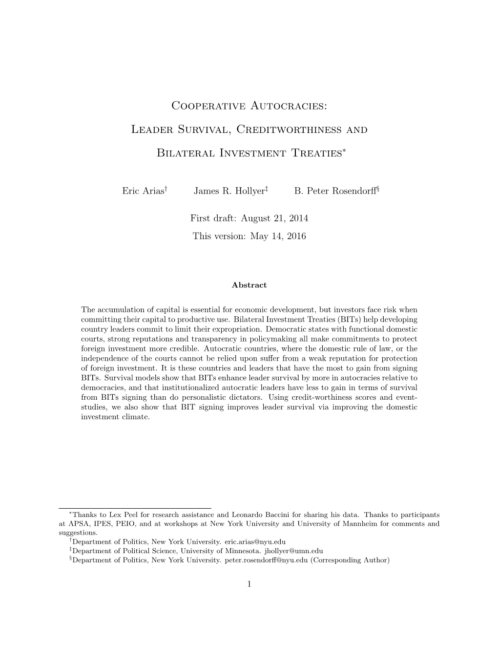 Cooperative Autocracies: Leader Survival, Creditworthiness And