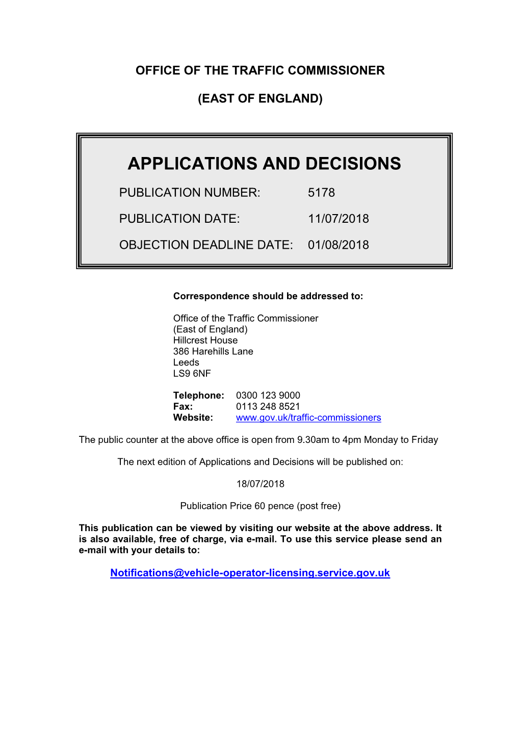 Applications and Decisions for the East of England