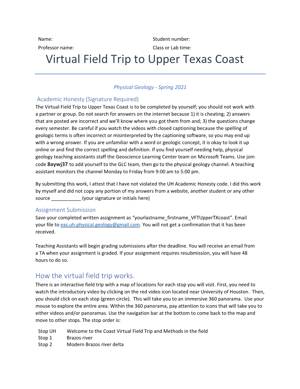 Virtual Field Trip to Upper Texas Coast