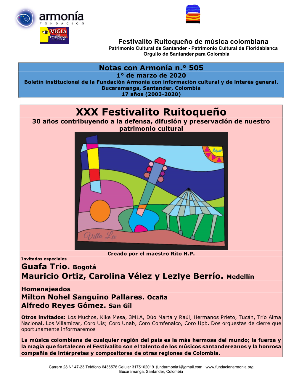 XXX Festivalito Ruitoqueño 30 Años Contribuyendo a La Defensa, Difusión Y Preservación De Nuestro Patrimonio Cultural