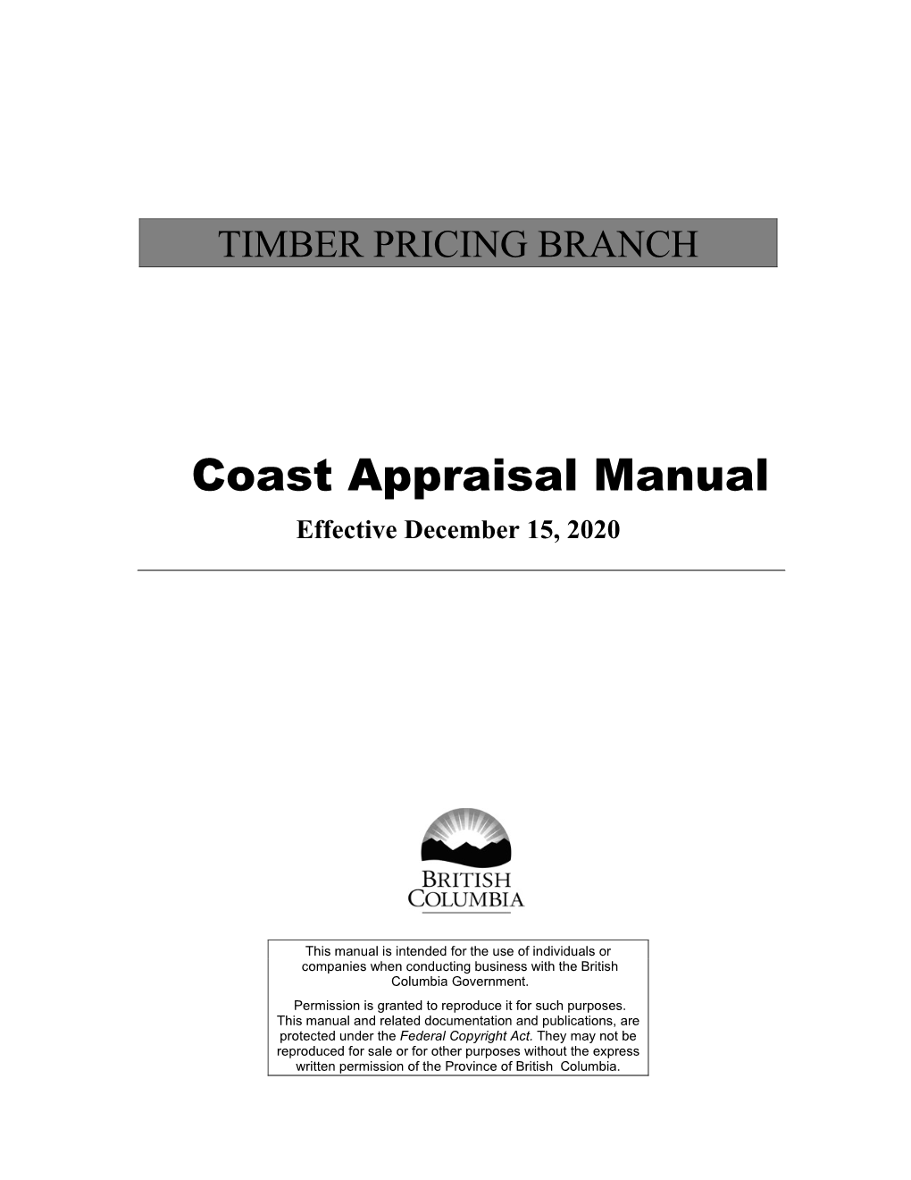 Coast Appraisal Manual Effective December 15, 2020