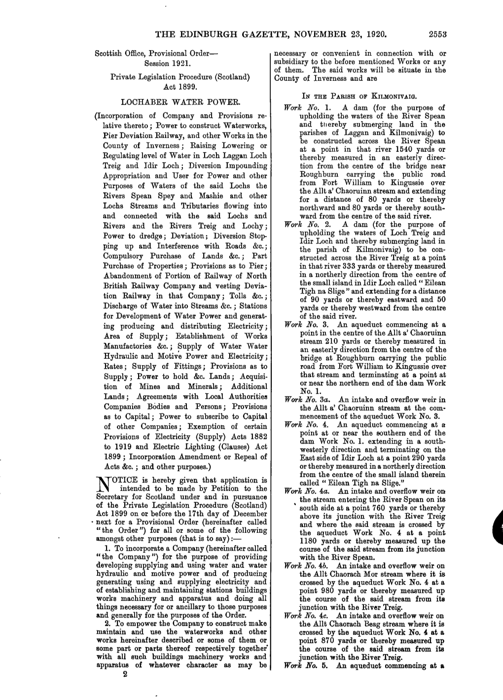 The Edinburgh Gazette, November 23, 1920. 2553