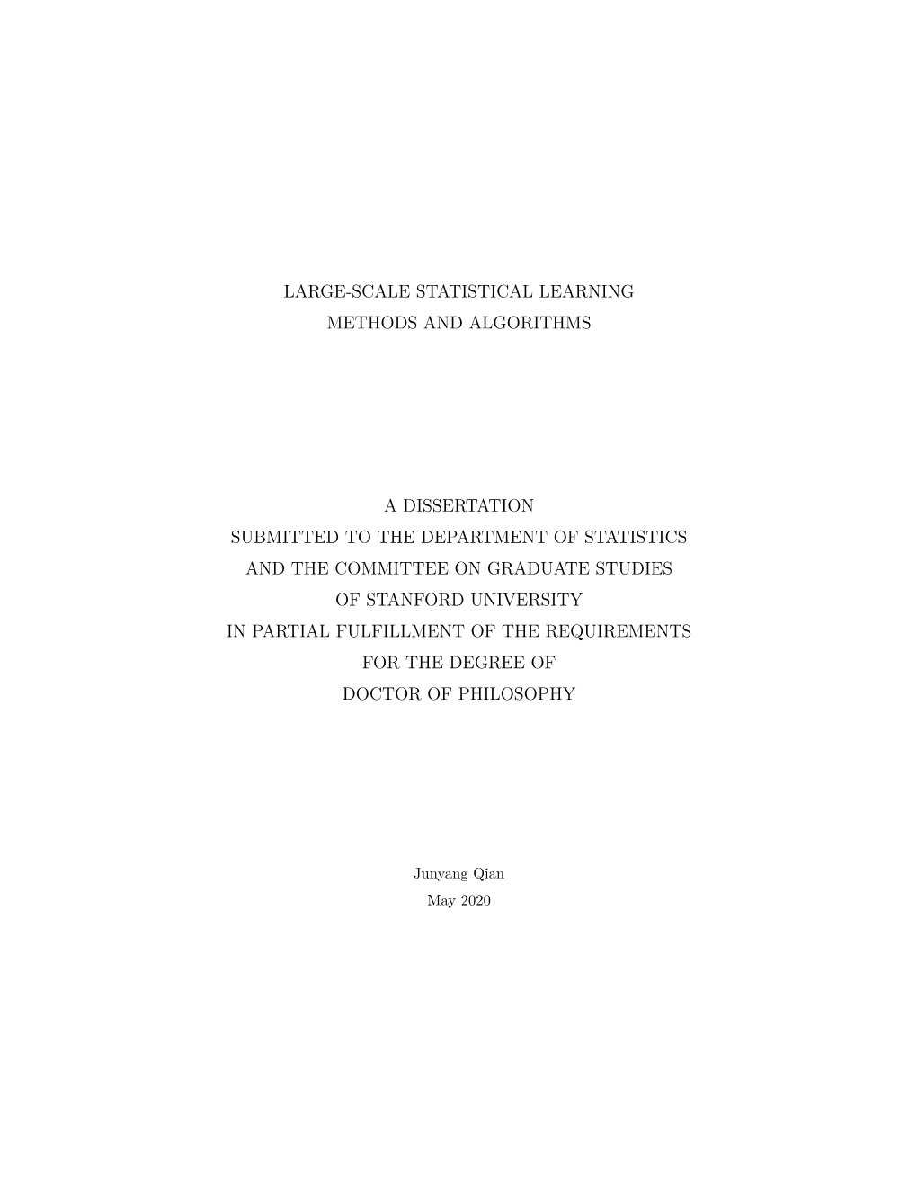 Large-Scale Statistical Learning Methods and Algorithms