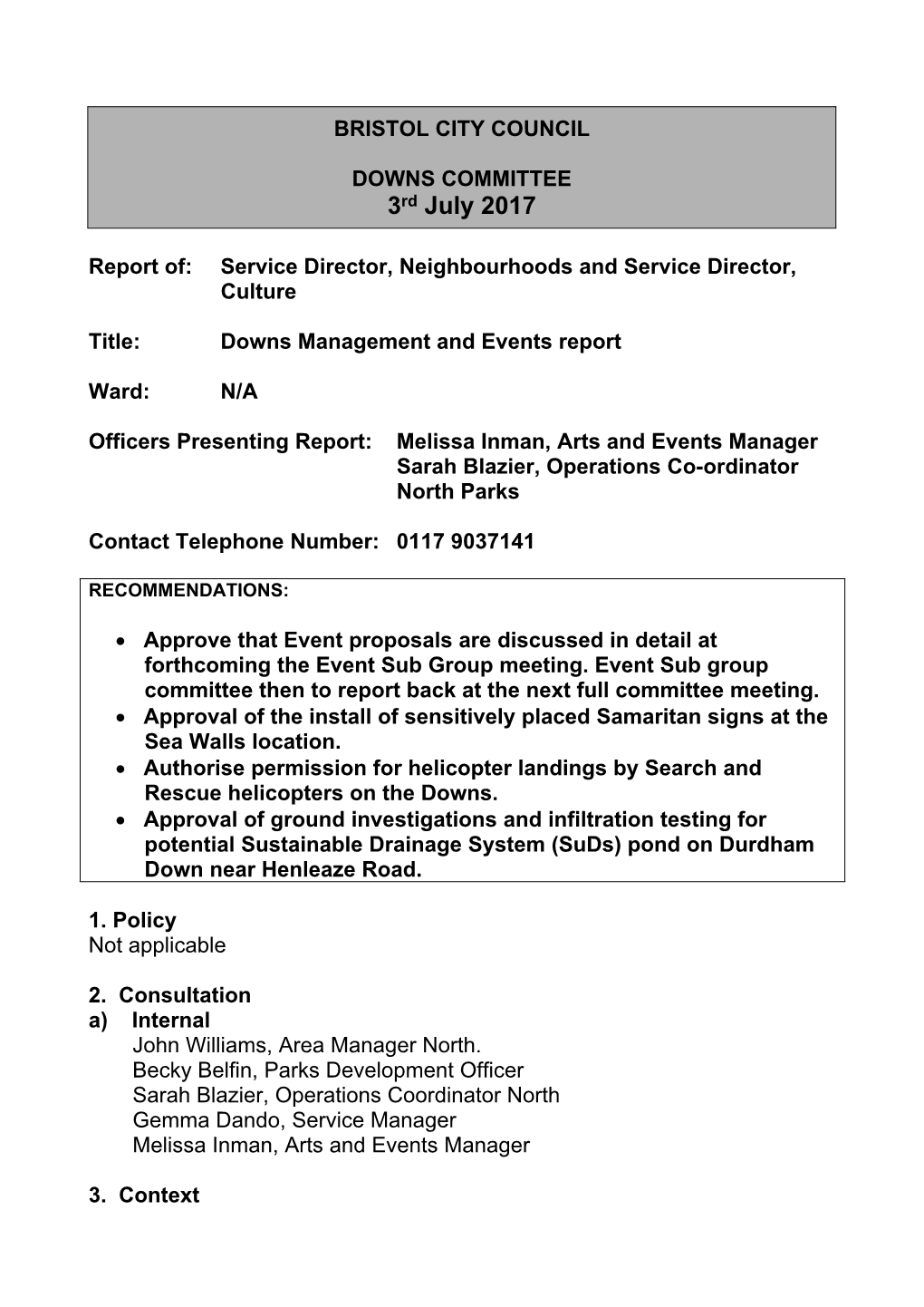 Downs Management and Events Report PDF