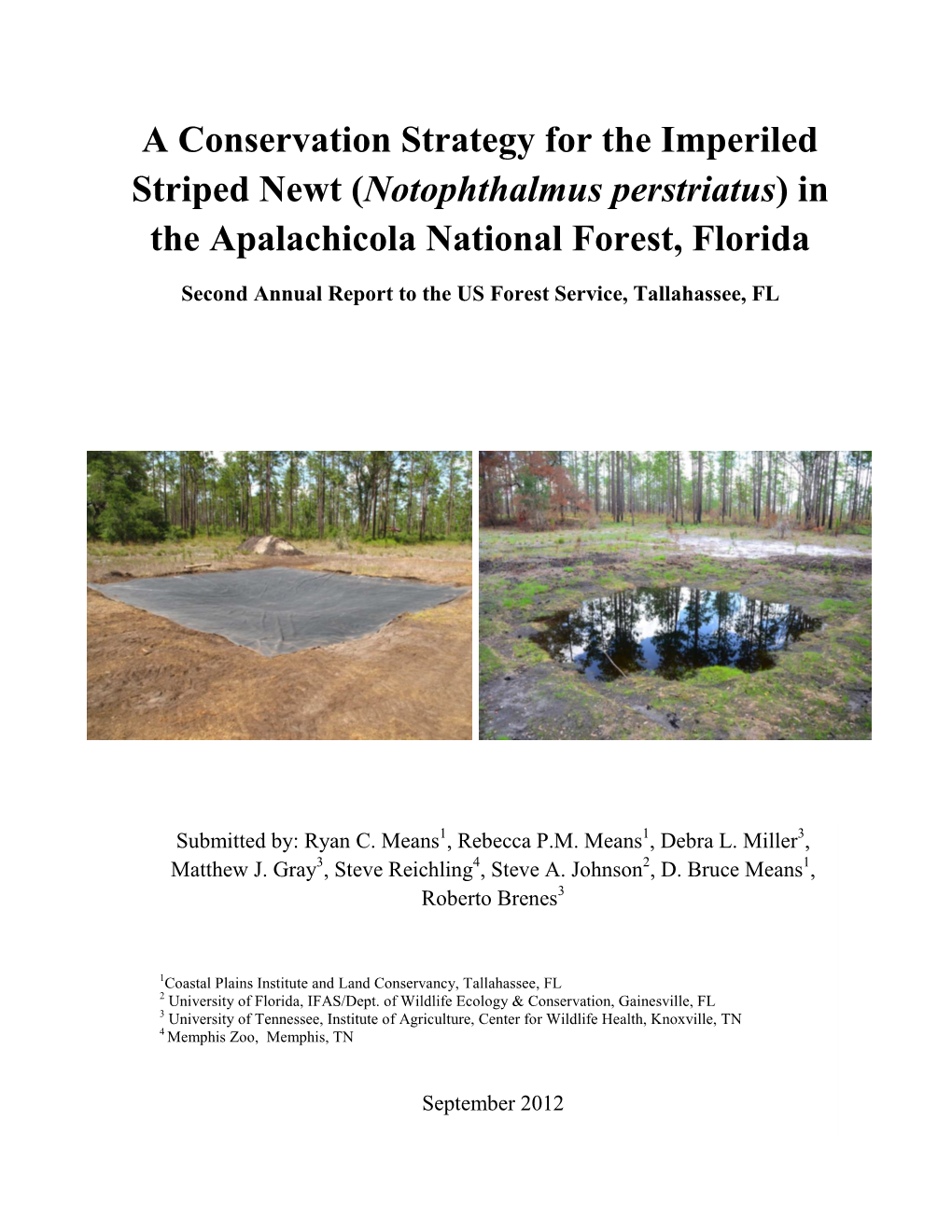 A Conservation Strategy for the Imperiled Striped Newt ( Notophthalmus Perstriatus ) in the Apalachicola National Forest, Florida