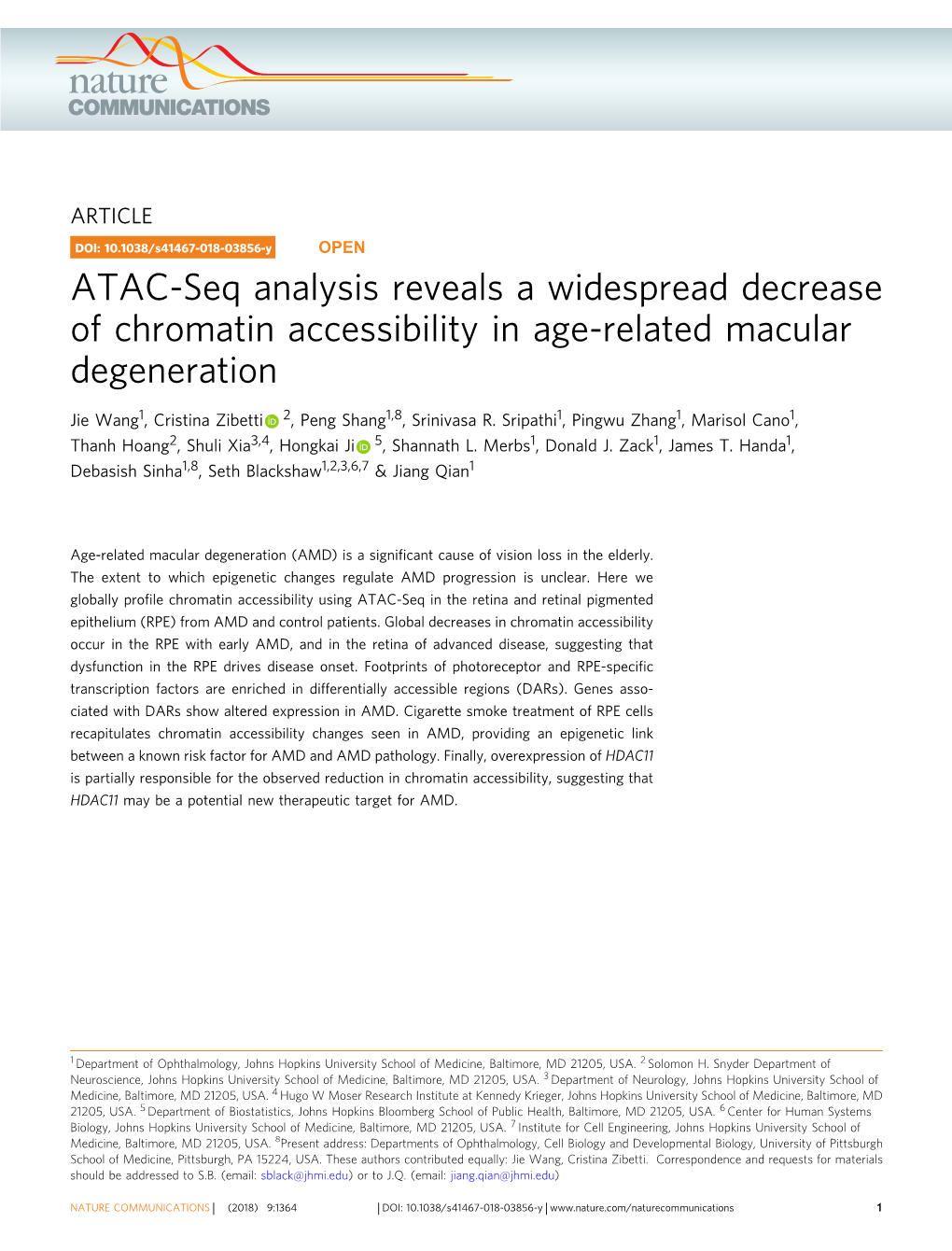 ATAC-Seq Analysis Reveals a Widespread Decrease of Chromatin Accessibility in Age-Related Macular Degeneration