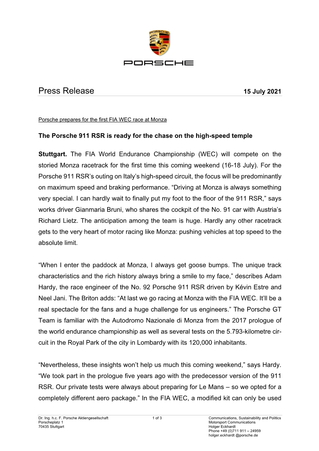 Press Release 15 July 2021