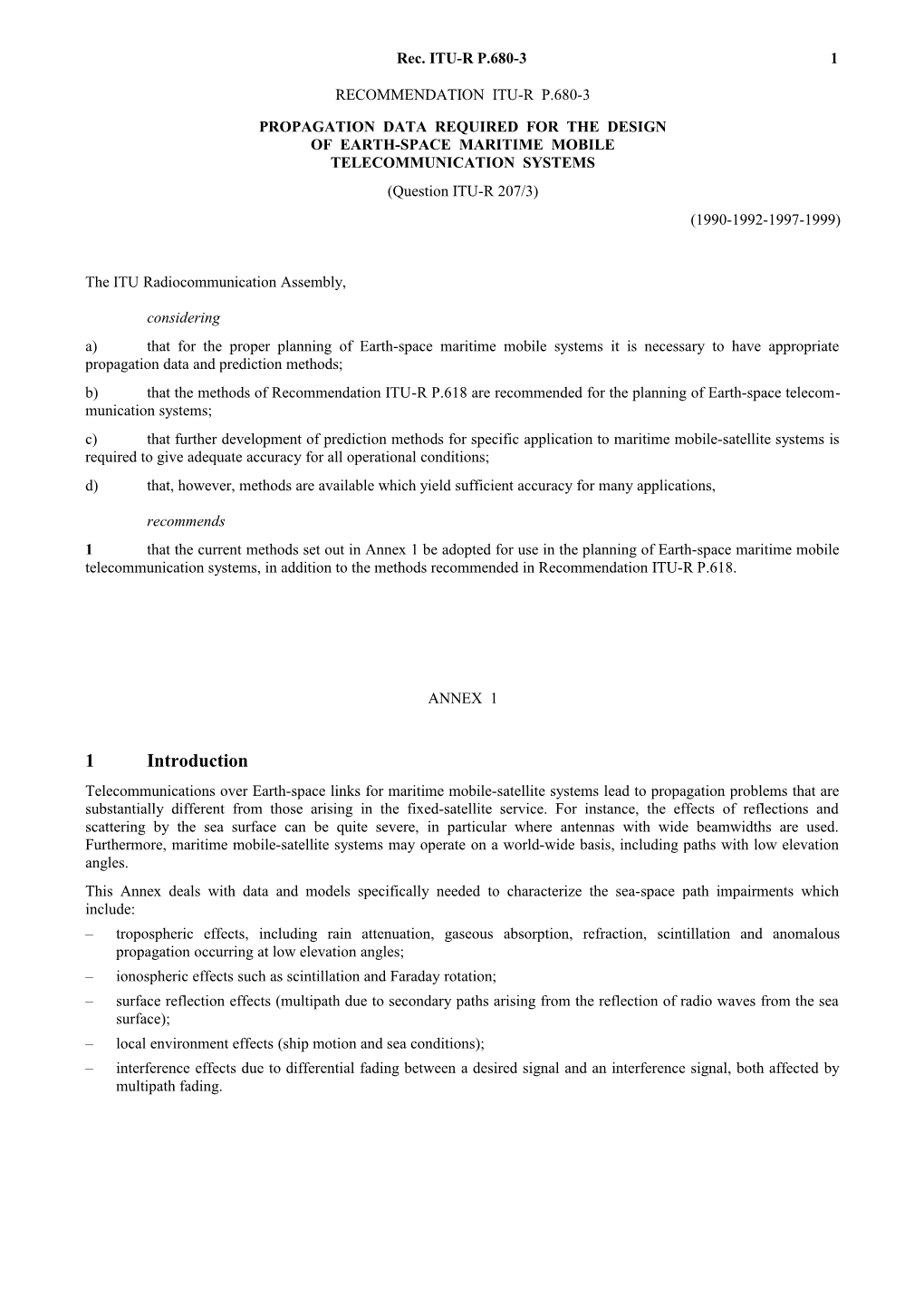 P.680-3 - Propagation Data Required for the Design of Earth-Space Maritime Mobile