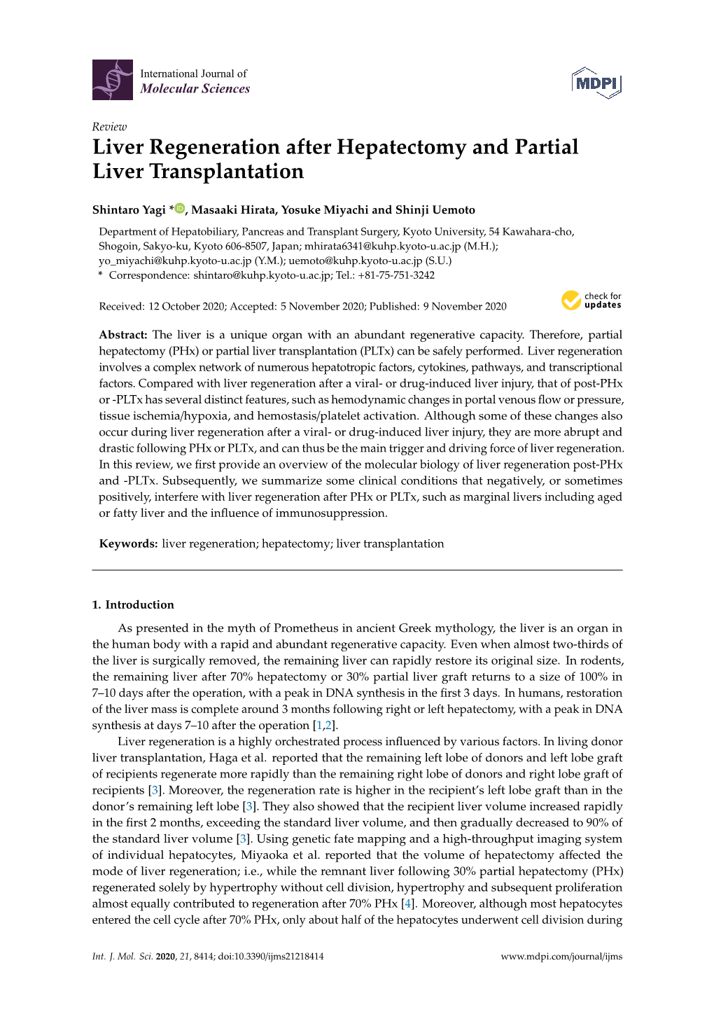 Liver Regeneration After Hepatectomy and Partial Liver Transplantation