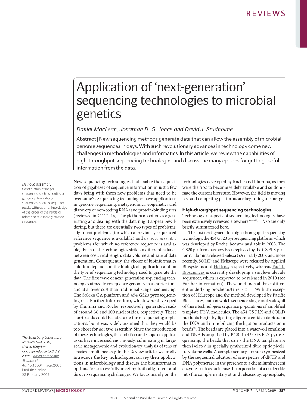 'Next-Generation' Sequencing Technologies to Microbial Genetics