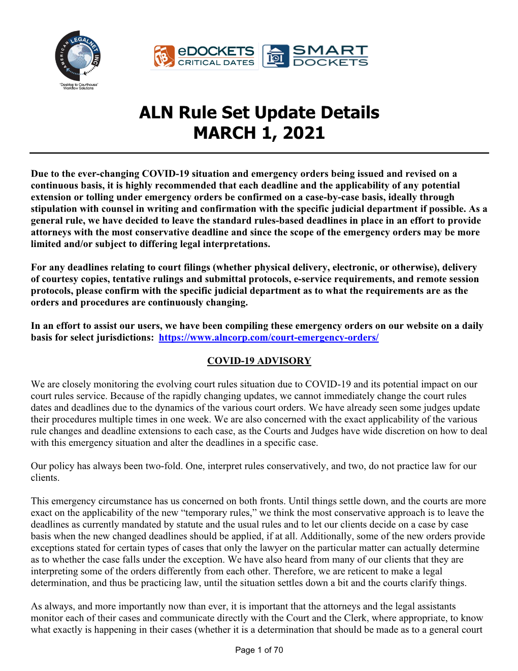 ALN Rule Set Update Details MARCH 1, 2021