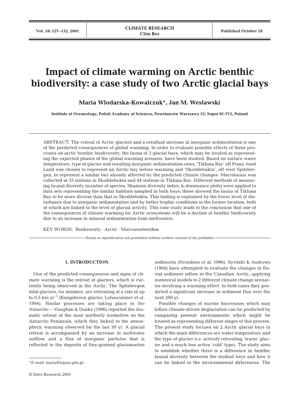 Impact of Climate Warming on Arctic Benthic Biodiversity: a Case Study of Two Arctic Glacial Bays