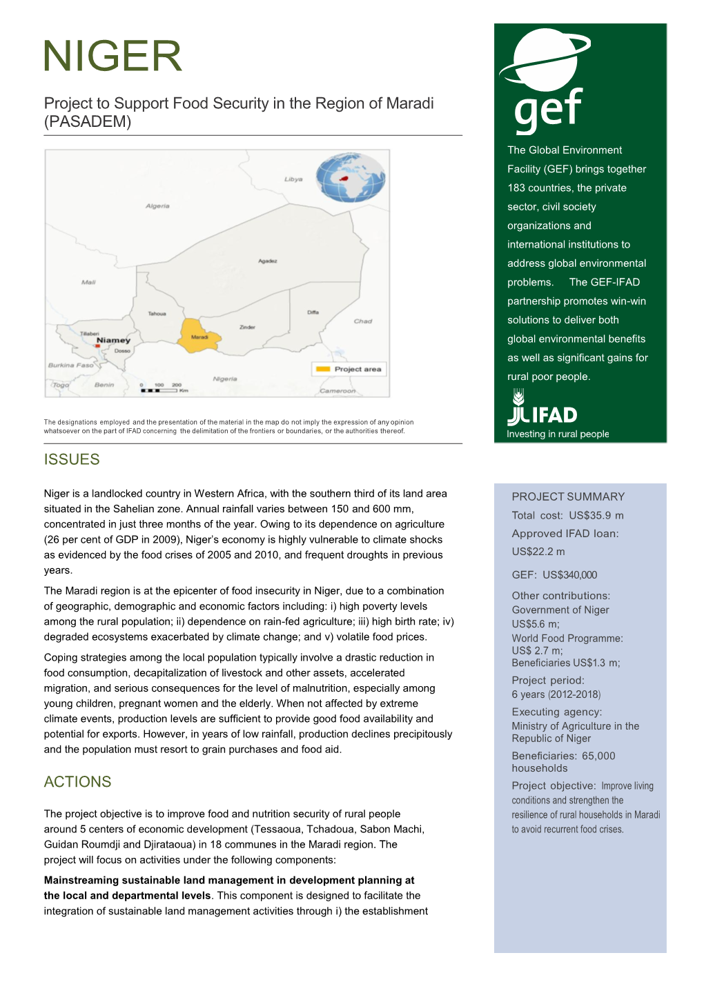 Project to Support Food Security in the Region of Maradi (PASADEM)