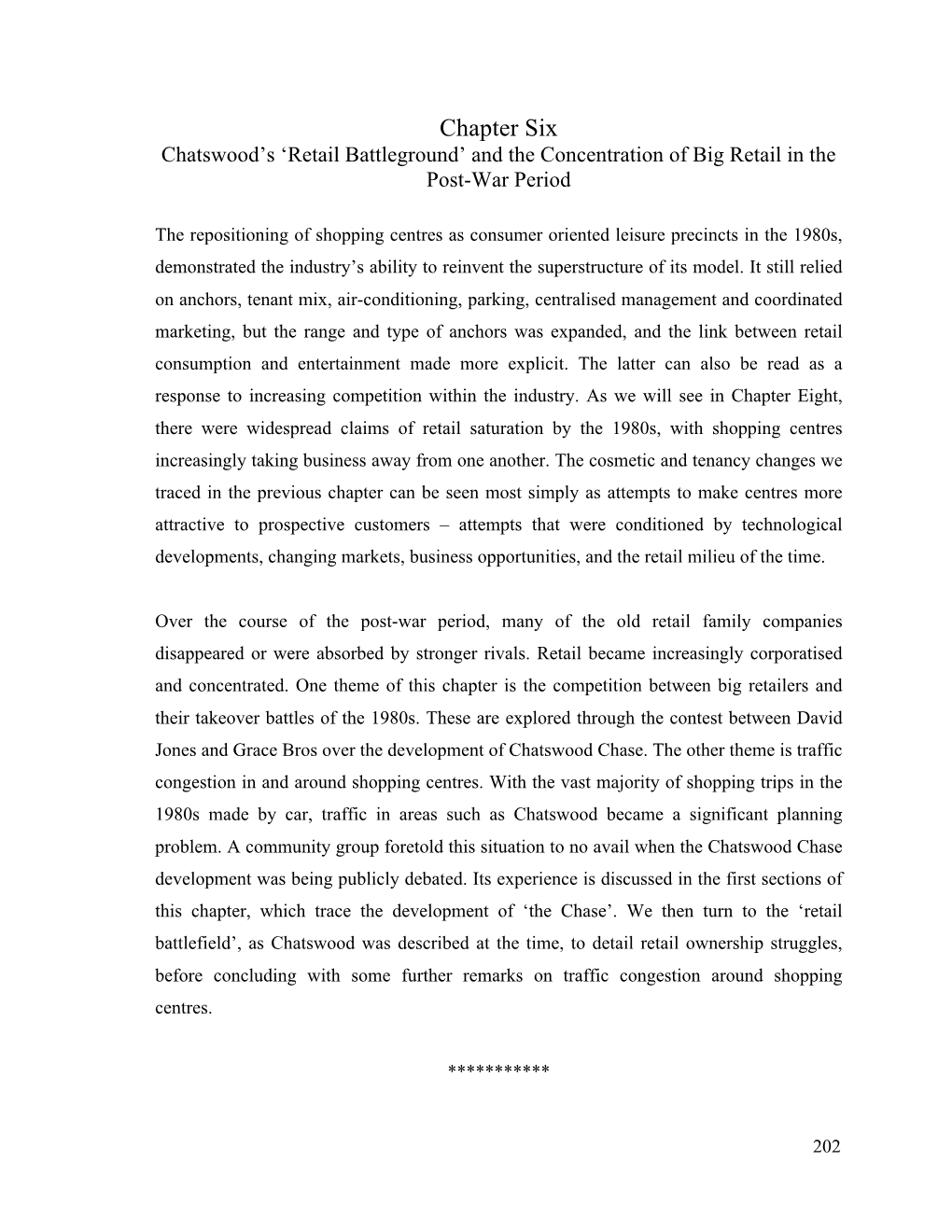 Chapter Six Chatswood’S ‘Retail Battleground’ and the Concentration of Big Retail in the Post-War Period