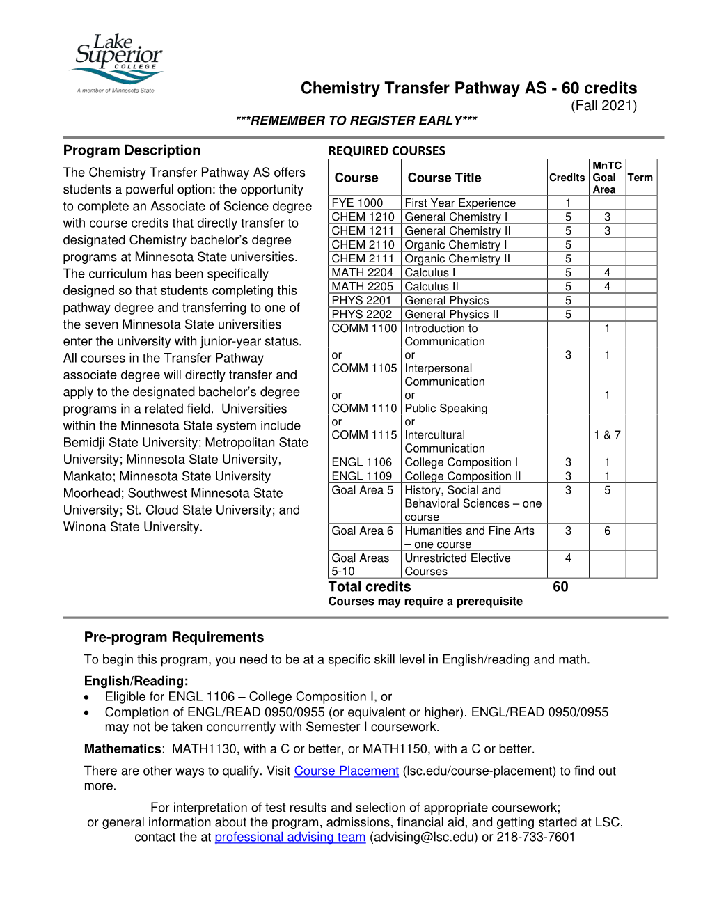 Chemistry Transfer Pathway Program Guide